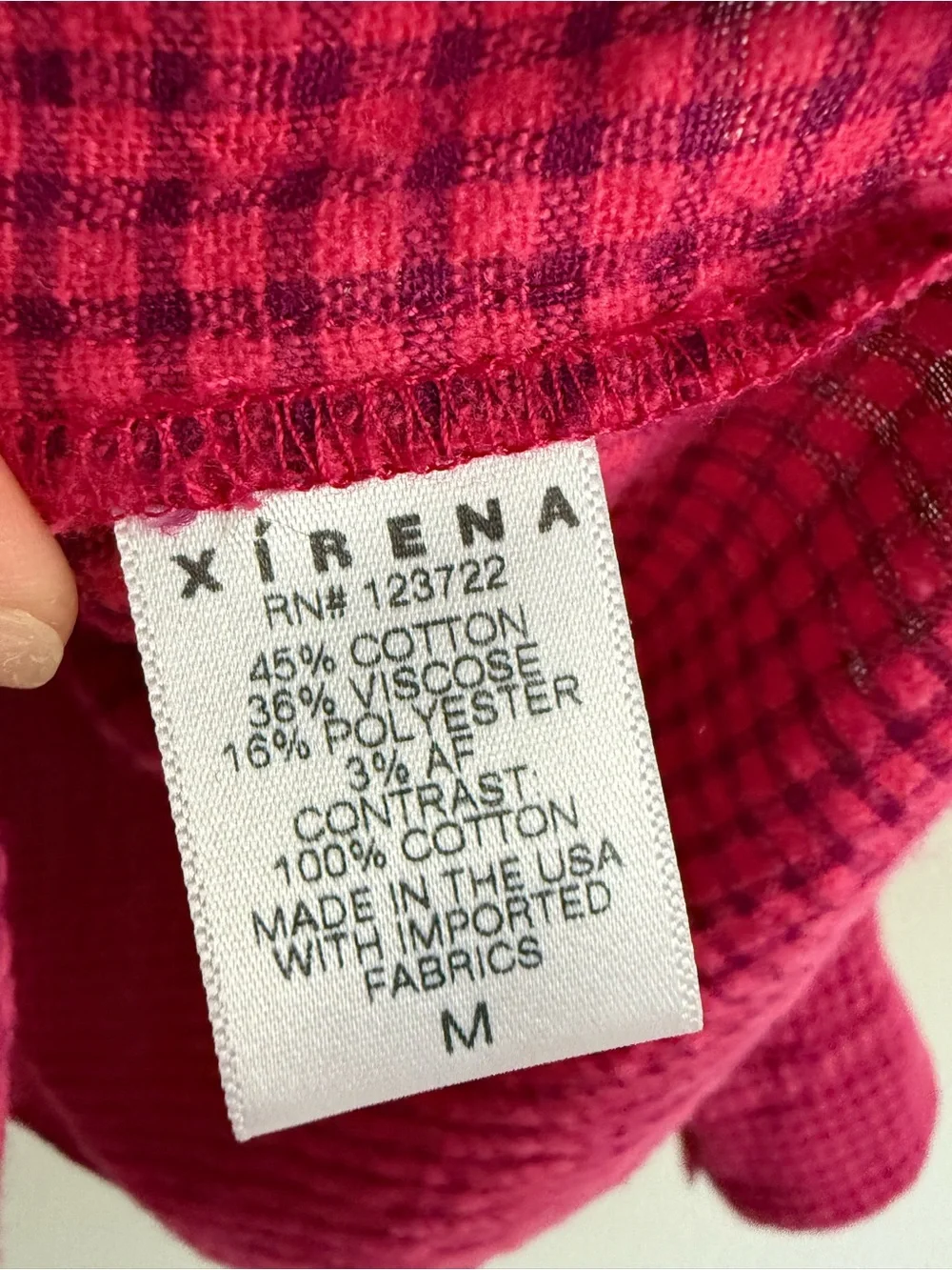 Xirena woven button-front textured shirt fuchsia‎ pink check pattern Sz M